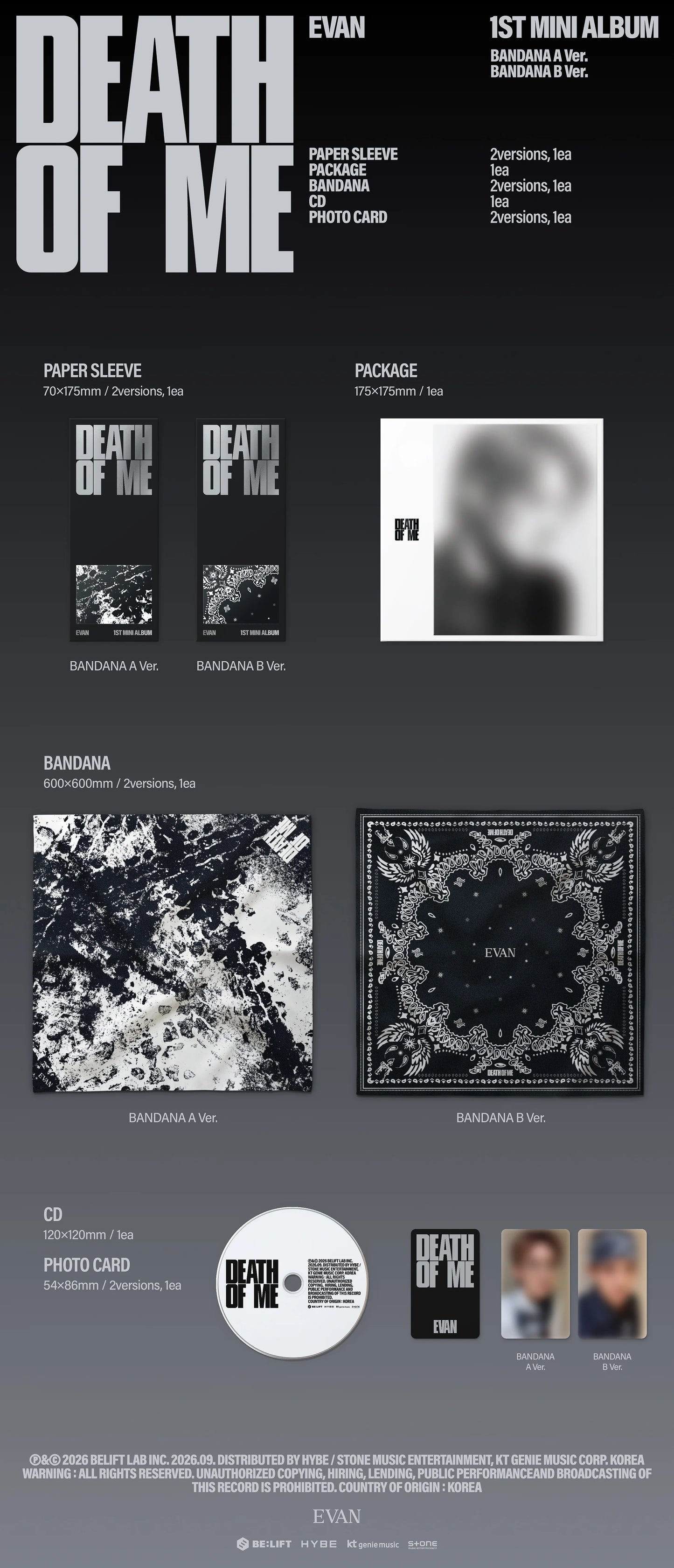 EVAN - [DEATH OF ME] BANDANA Ver (Random ver)