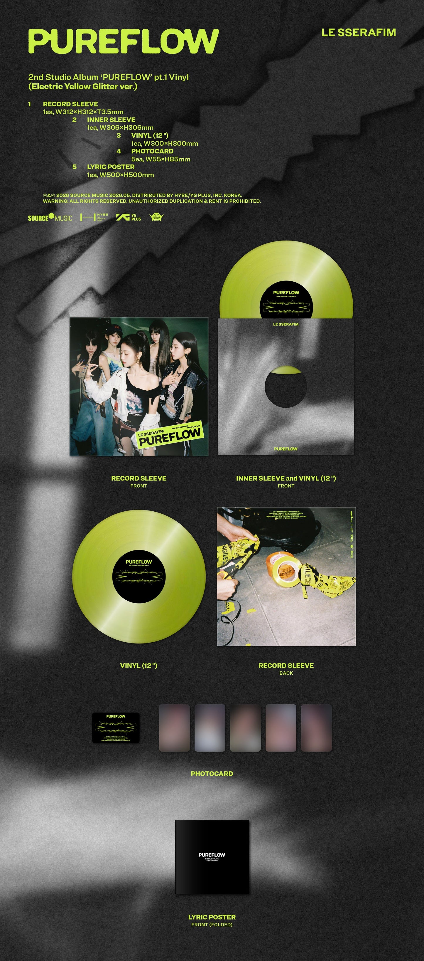 LE SSERAFIM - 2nd Studio Album ['PUREFLOW' pt.1] Vinyl (Random ver)