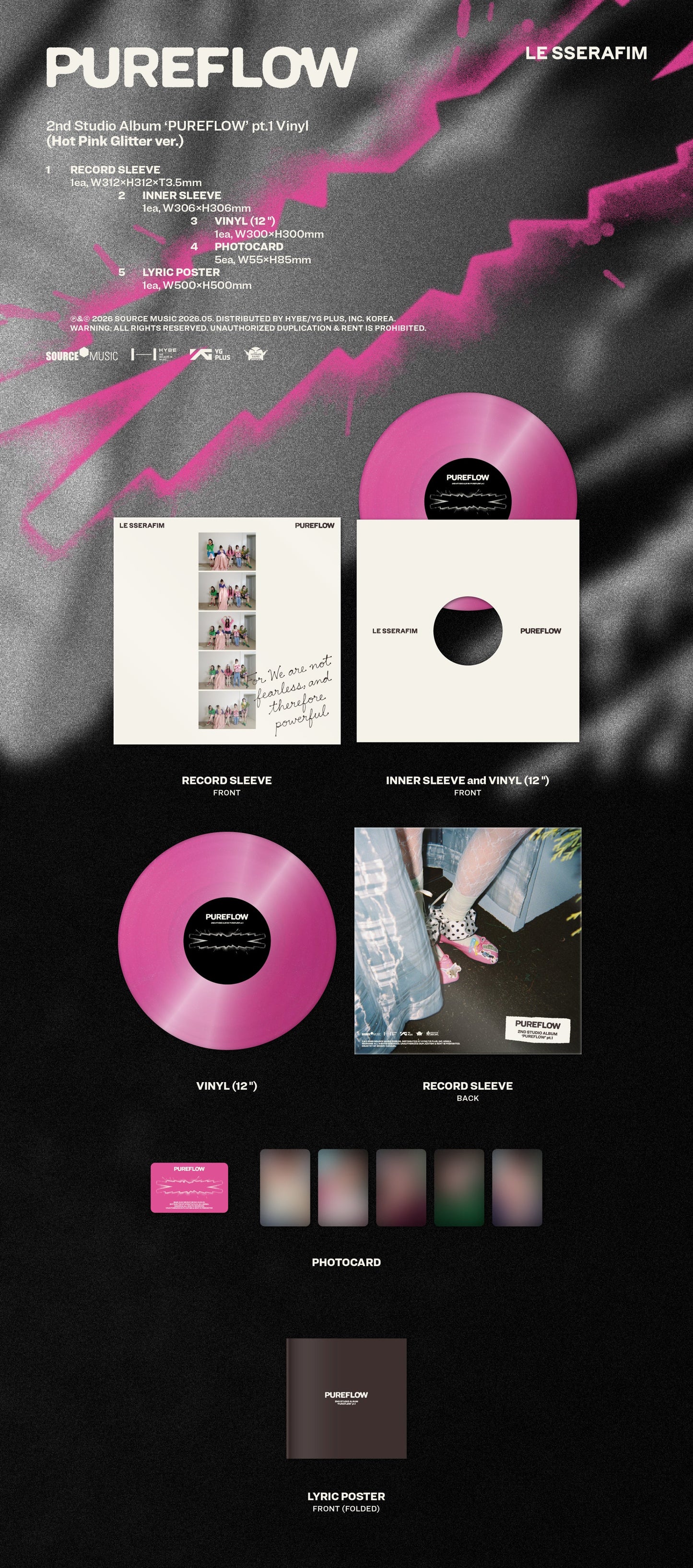 LE SSERAFIM - 2nd Studio Album ['PUREFLOW' pt.1] Vinyl (Random ver)