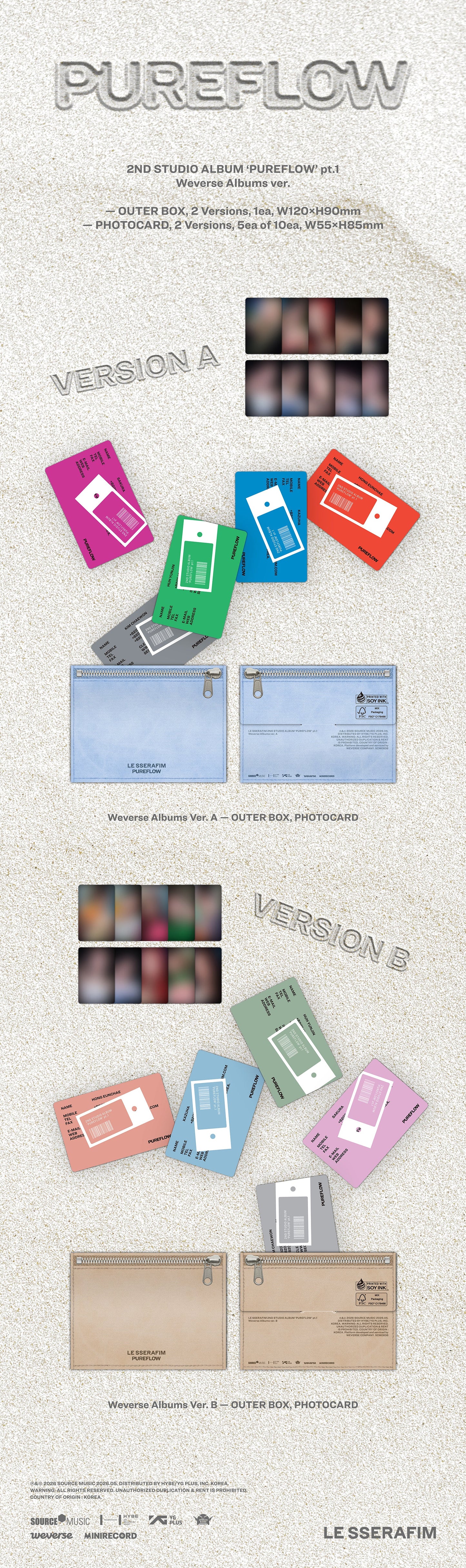 LE SSERAFIM - 2nd Studio Album ['PUREFLOW' pt.1] Weverse Albums Ver (Random ver)